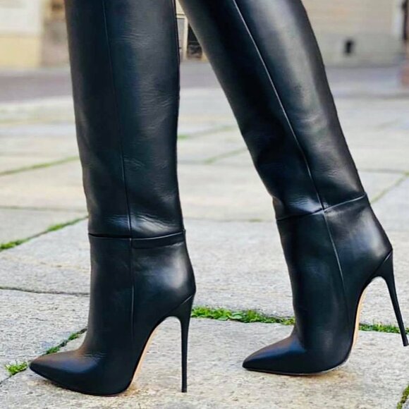 IDENTITA Black Leather "Dayna" Italian Boots Knee High 10 / 40 - 120mm Heels - Picture 9 of 16